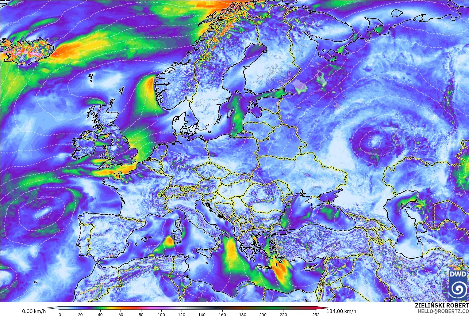ICON model - Europe, Wind Gusts Peak