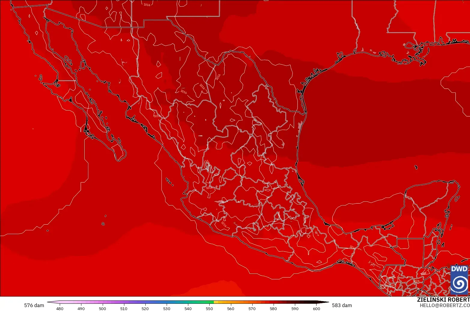 ICON model - Mexico, Geopotential height at 500hPa