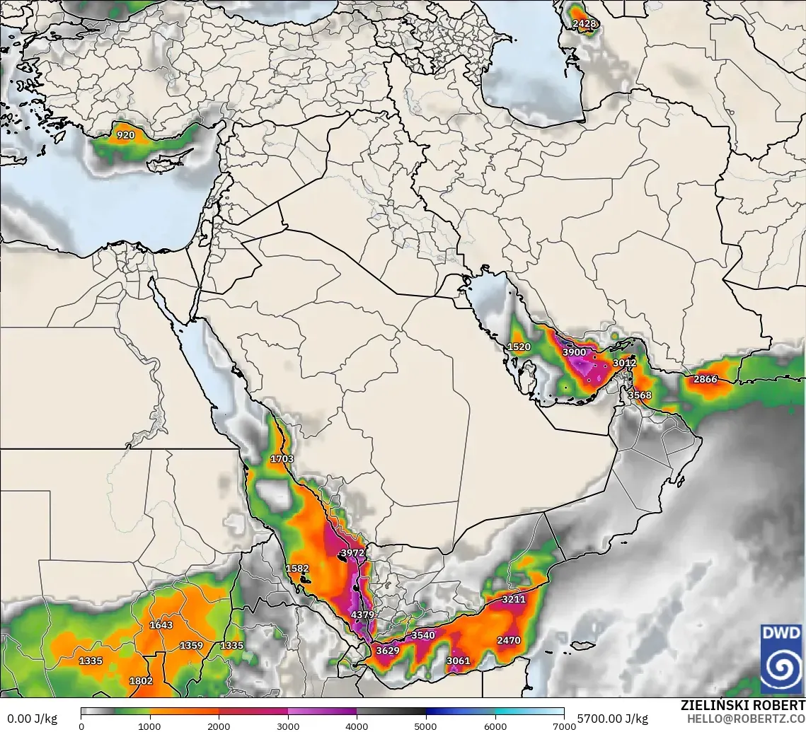 ICON model - Middle East, CAPE