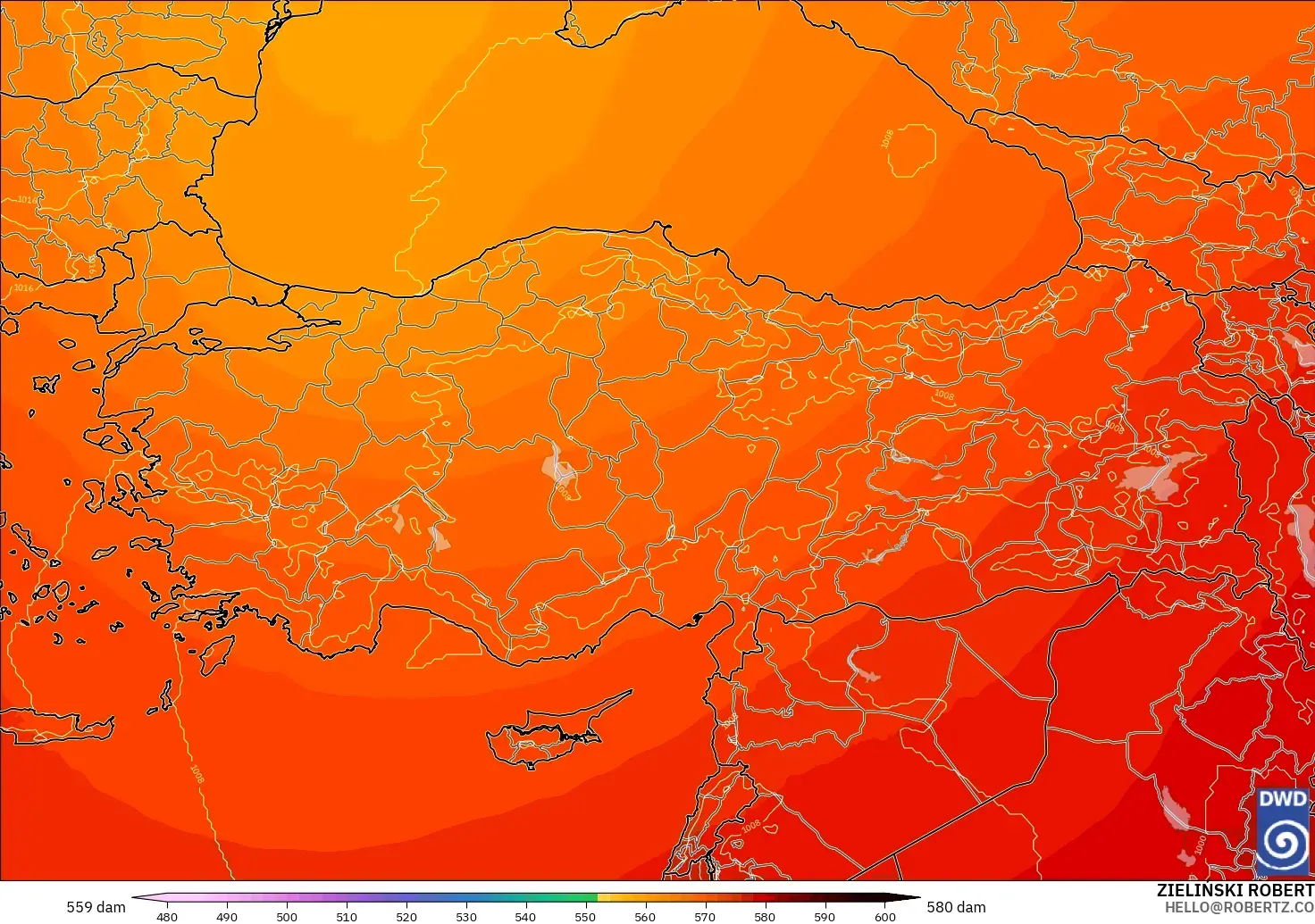ICON model - Turkey, Geopotential height at 500hPa