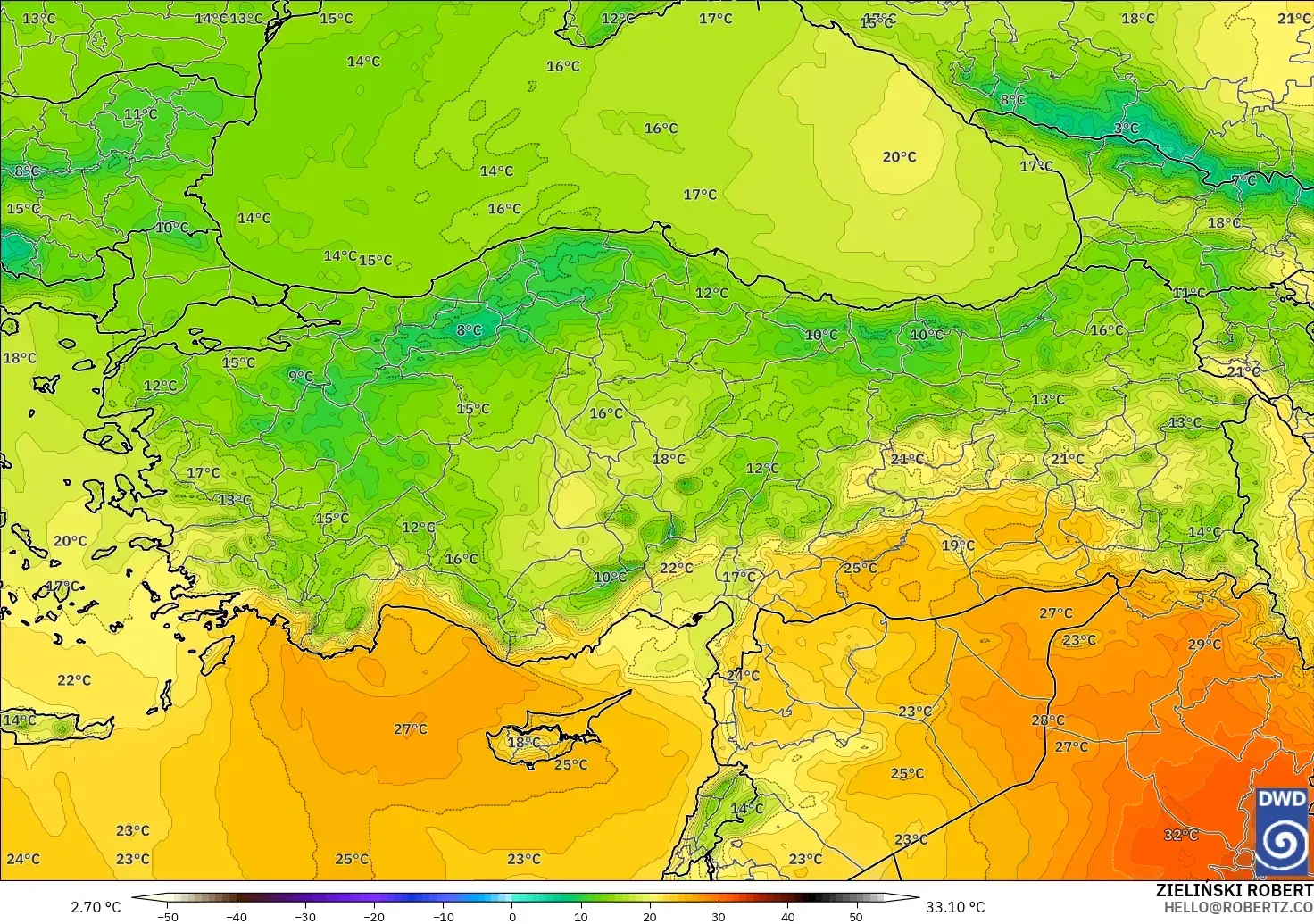 ICON model - Turkey, Temperature at 850hPa