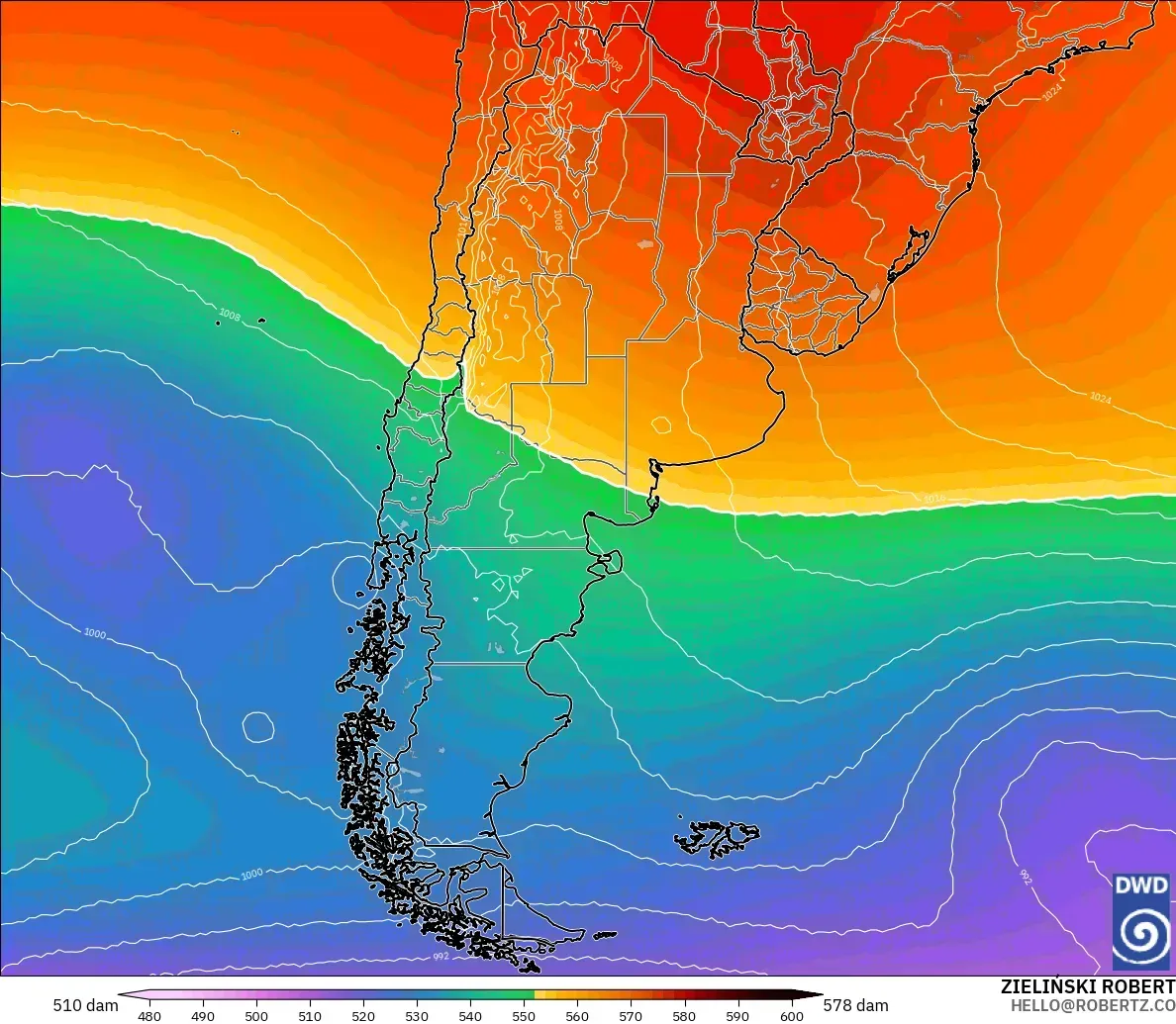 ICON model - Argentina, Geopotential height at 500hPa