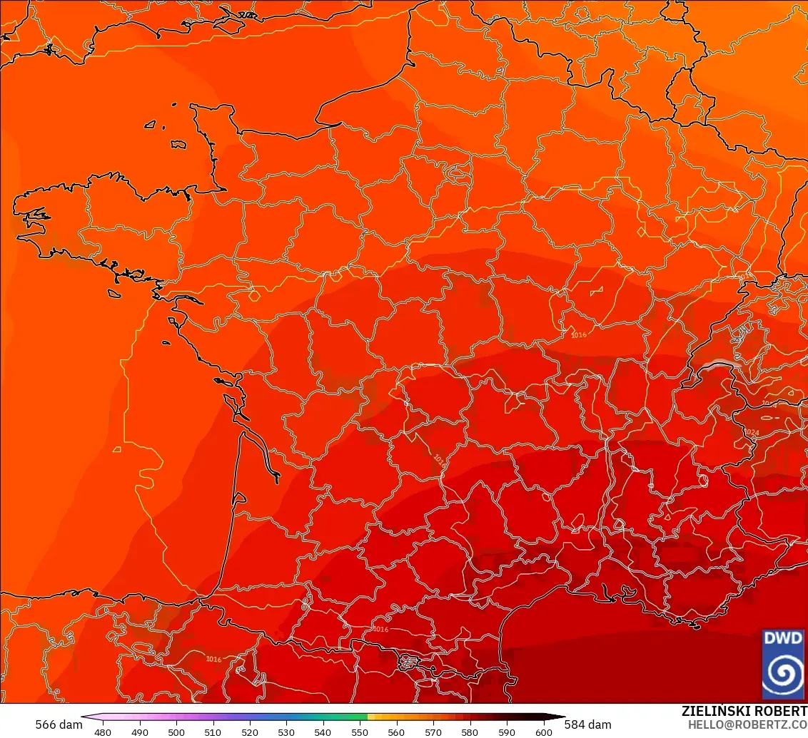 ICON model - France, Geopotential height at 500hPa