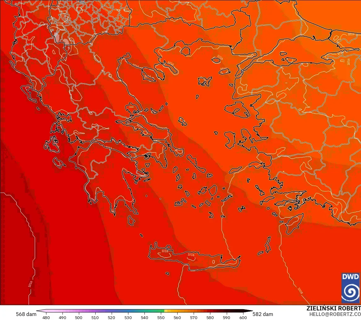 ICON model - Greece, Geopotential height at 500hPa