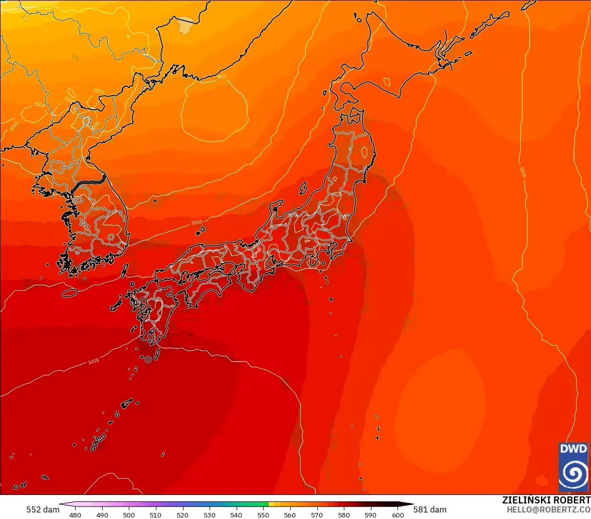 ICON model - Japan, Geopotential height at 500hPa