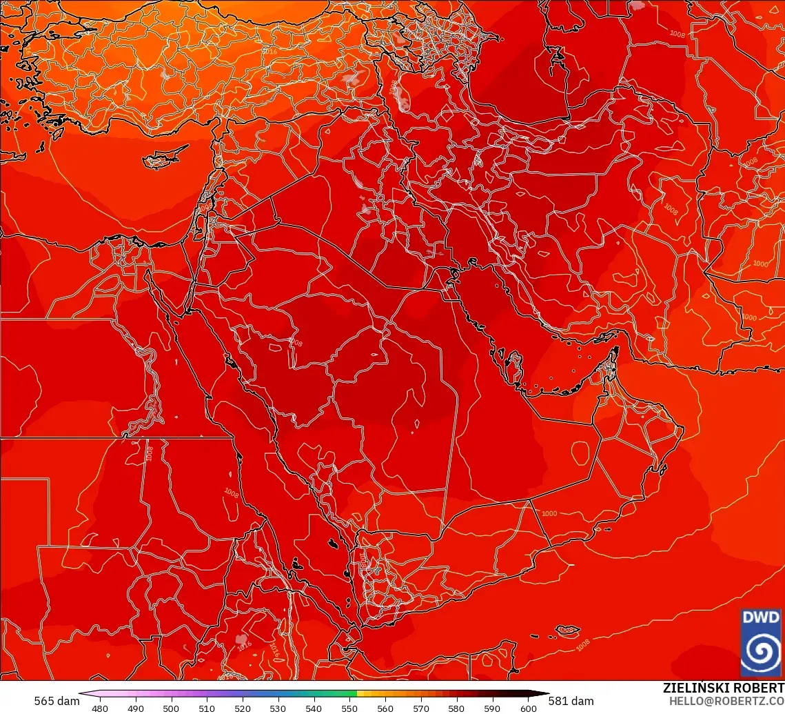 ICON model - Middle East, Geopotential height at 500hPa