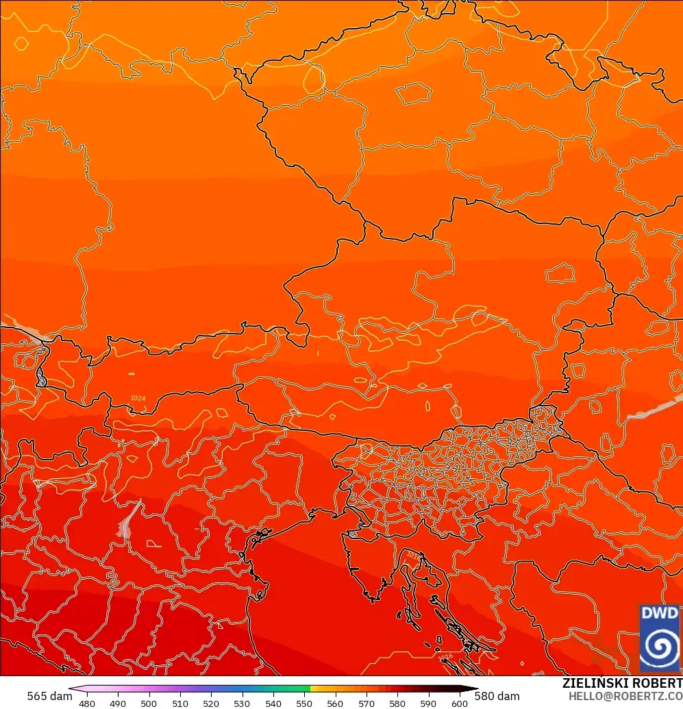 ICON model - Austria, Geopotential height at 500hPa