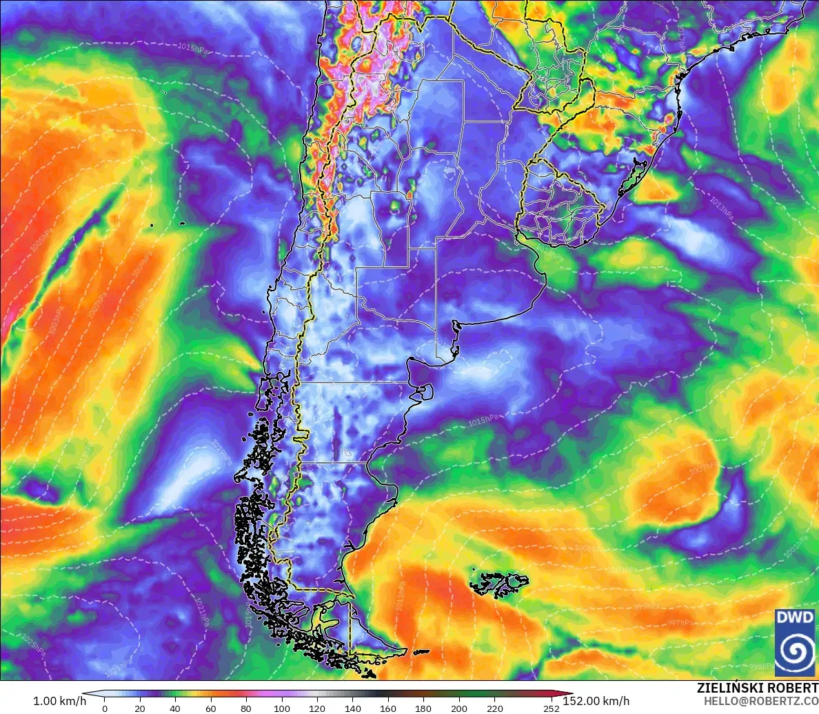 ICON model - Argentina, Wind Gusts