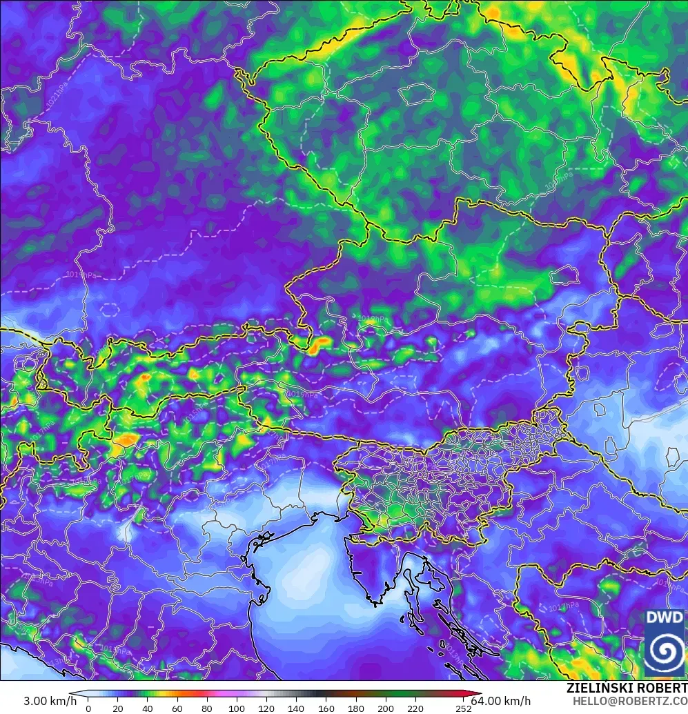 ICON model - Austria, Wind Gusts