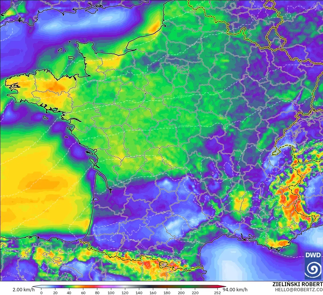 ICON model - France, Wind Gusts