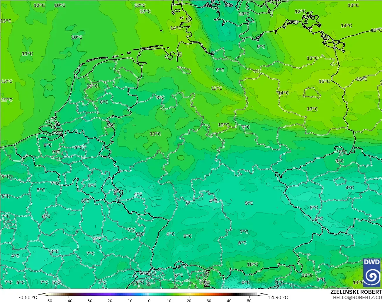 ICON model - Germany, Dewpoint at 2m