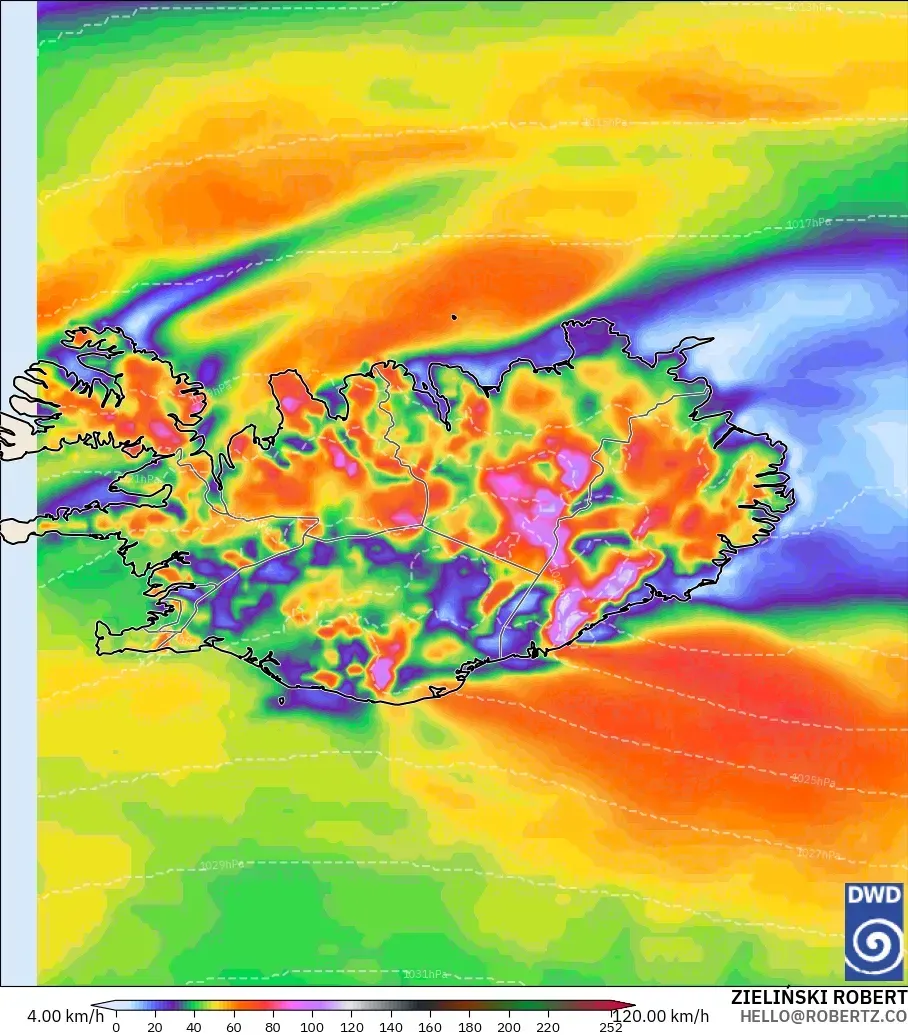 ICON model - Iceland, Wind Gusts