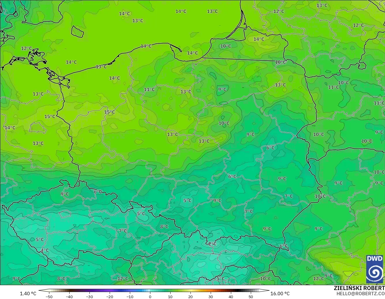 ICON model - Poland, Dewpoint at 2m