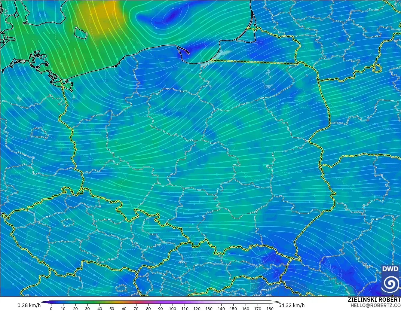 ICON model - Poland, Wind at 10m