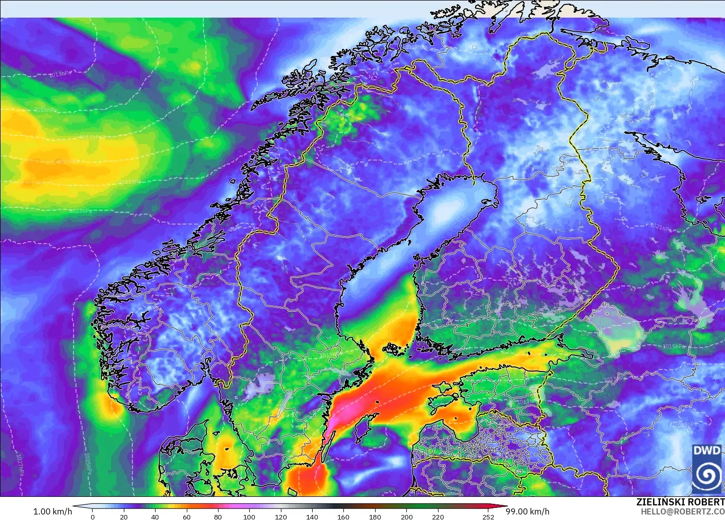ICON model - Scandinavia, Wind Gusts