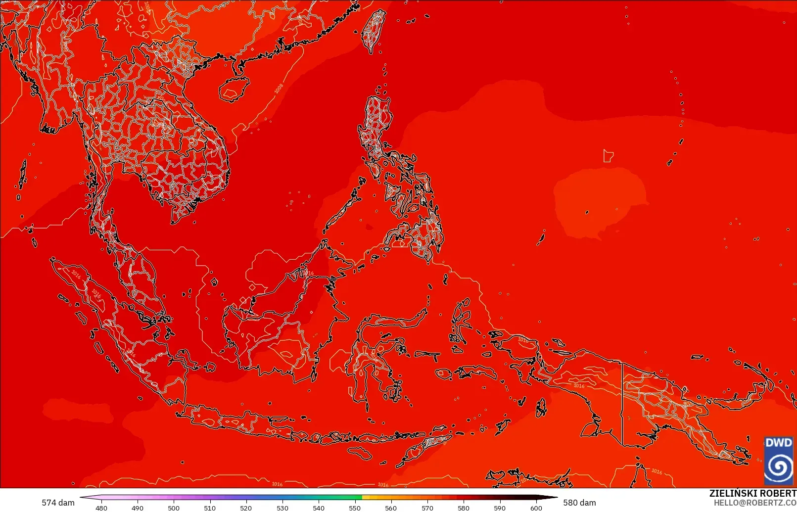 ICON model - South East Asia, Geopotential height at 500hPa