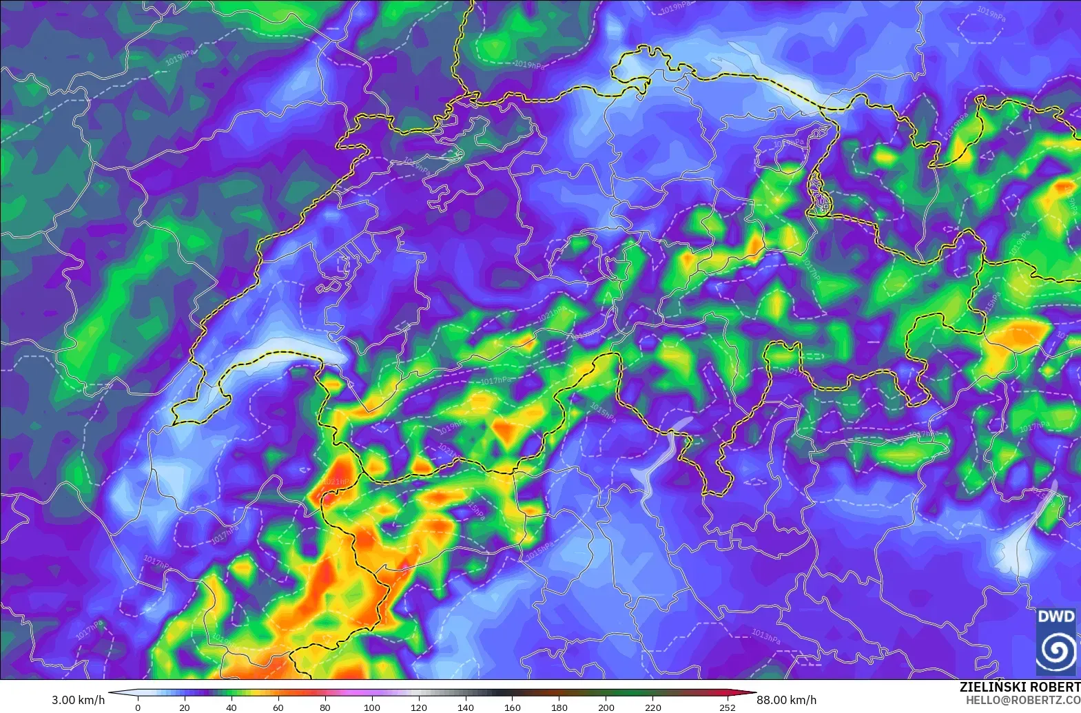 ICON model - Switzerland, Wind Gusts