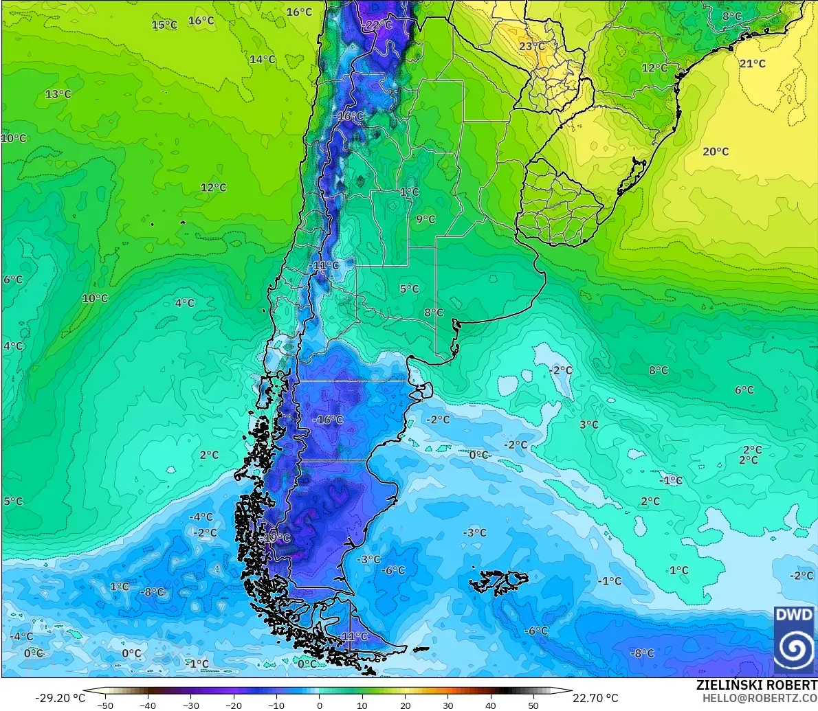 ICON model - Argentina, Dewpoint at 2m