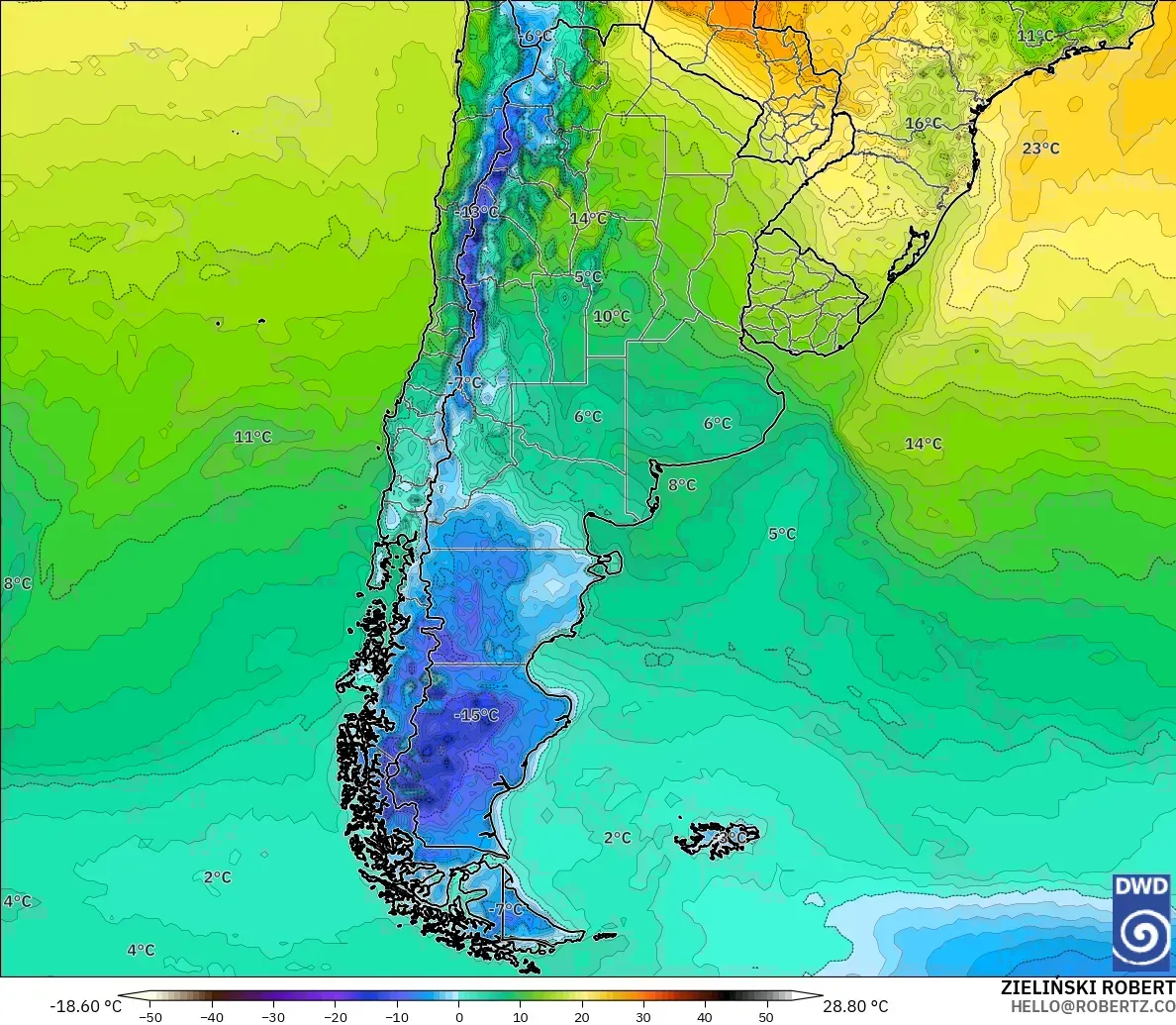 ICON model - Argentina, Temperature at 2m