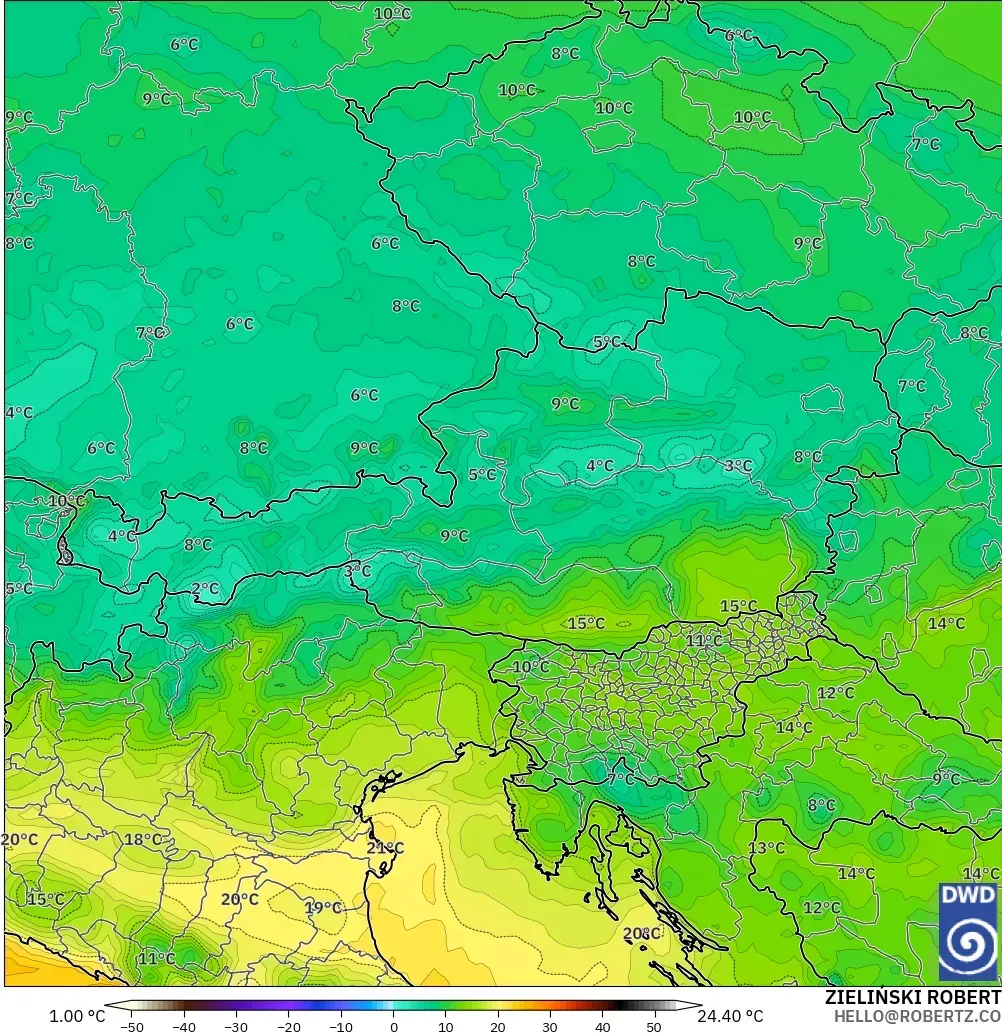 ICON model - Austria, Dewpoint at 2m