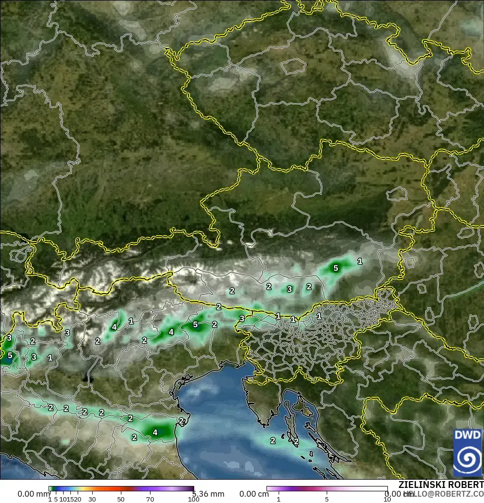ICON model - Austria, Precipitation, Clouds, and Pressure
