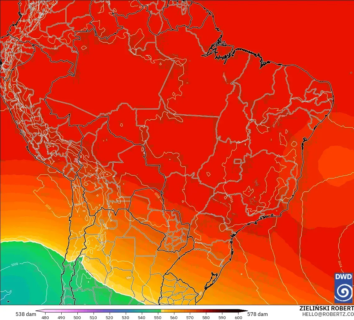 ICON model - Brazil, Geopotential height at 500hPa