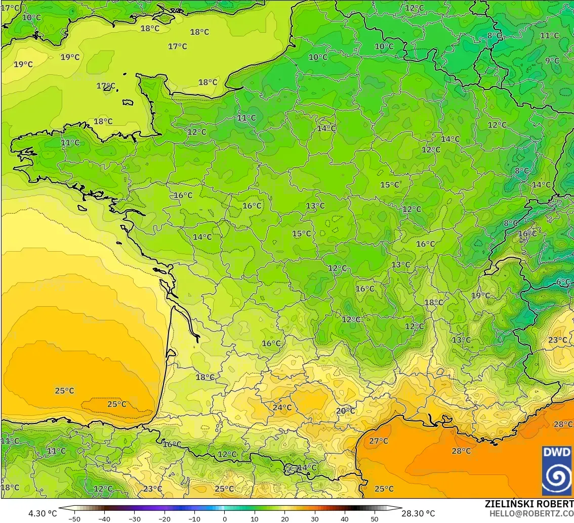 ICON model - France, Temperature at 2m