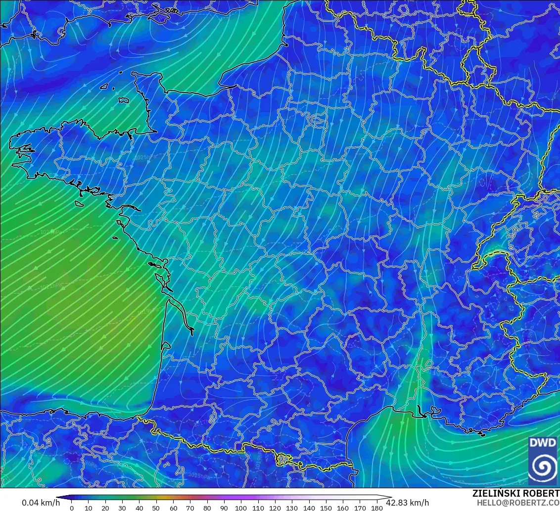 ICON model - France, Wind at 10m