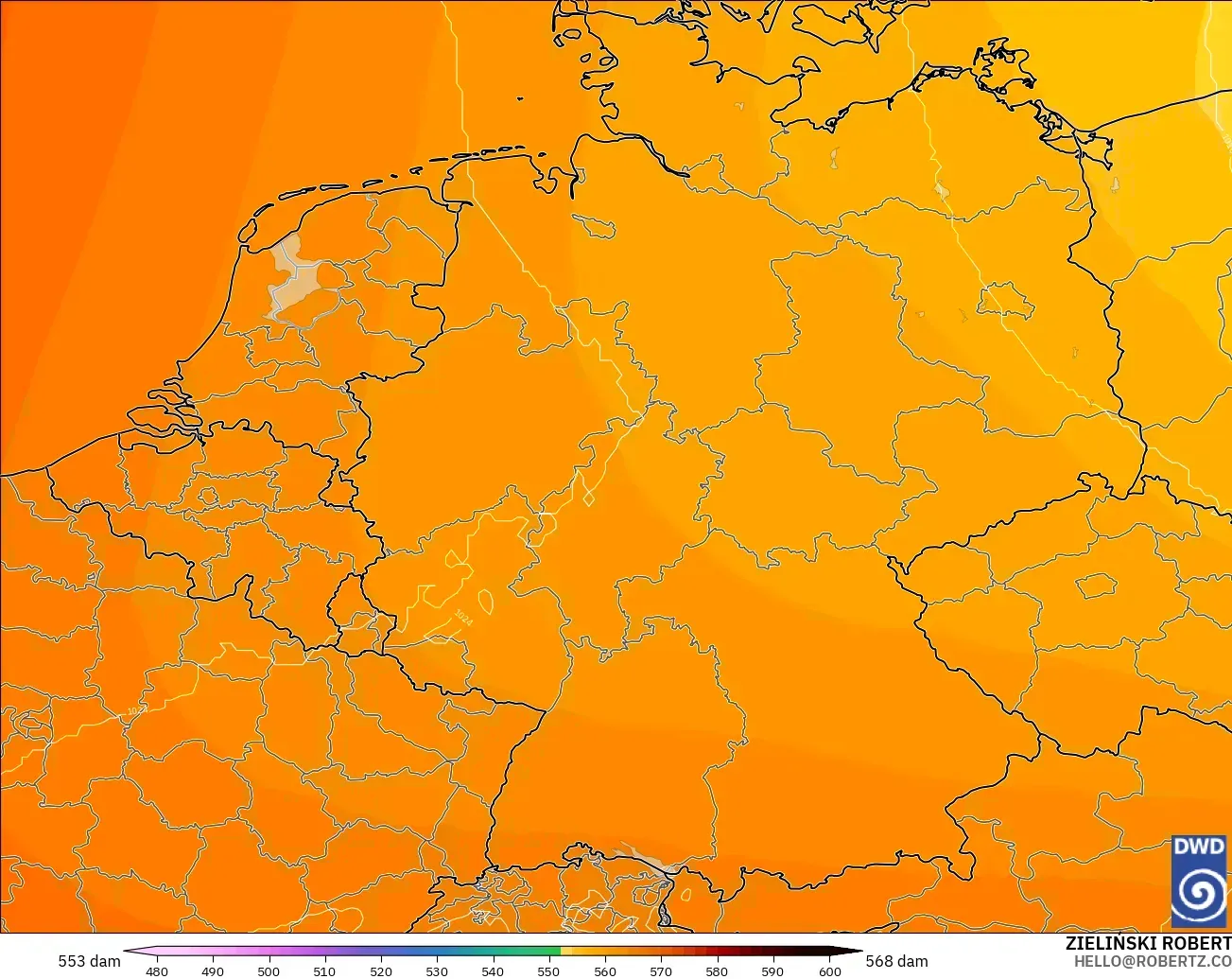ICON model - Germany, Geopotential height at 500hPa
