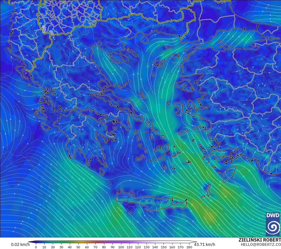 ICON model - Greece, Wind at 10m