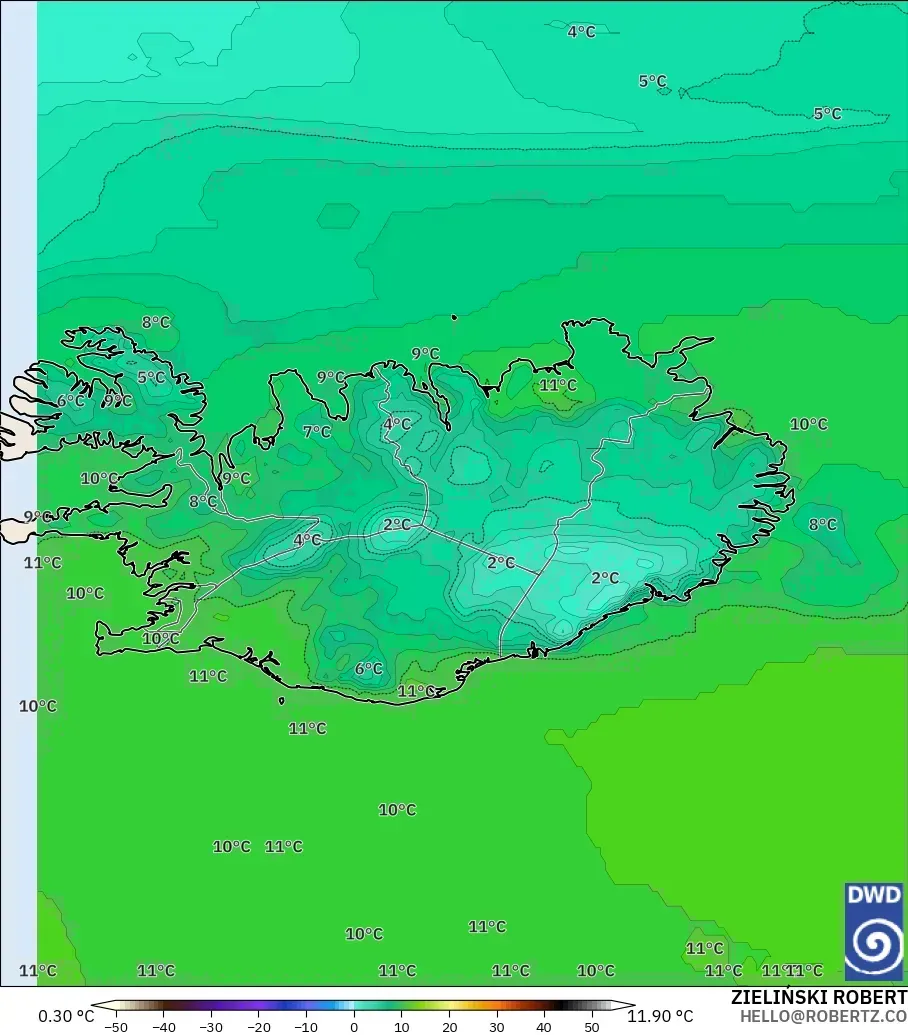 ICON model - Iceland, Dewpoint at 2m