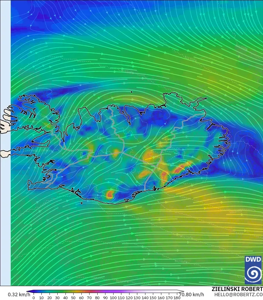 ICON model - Iceland, Wind at 10m