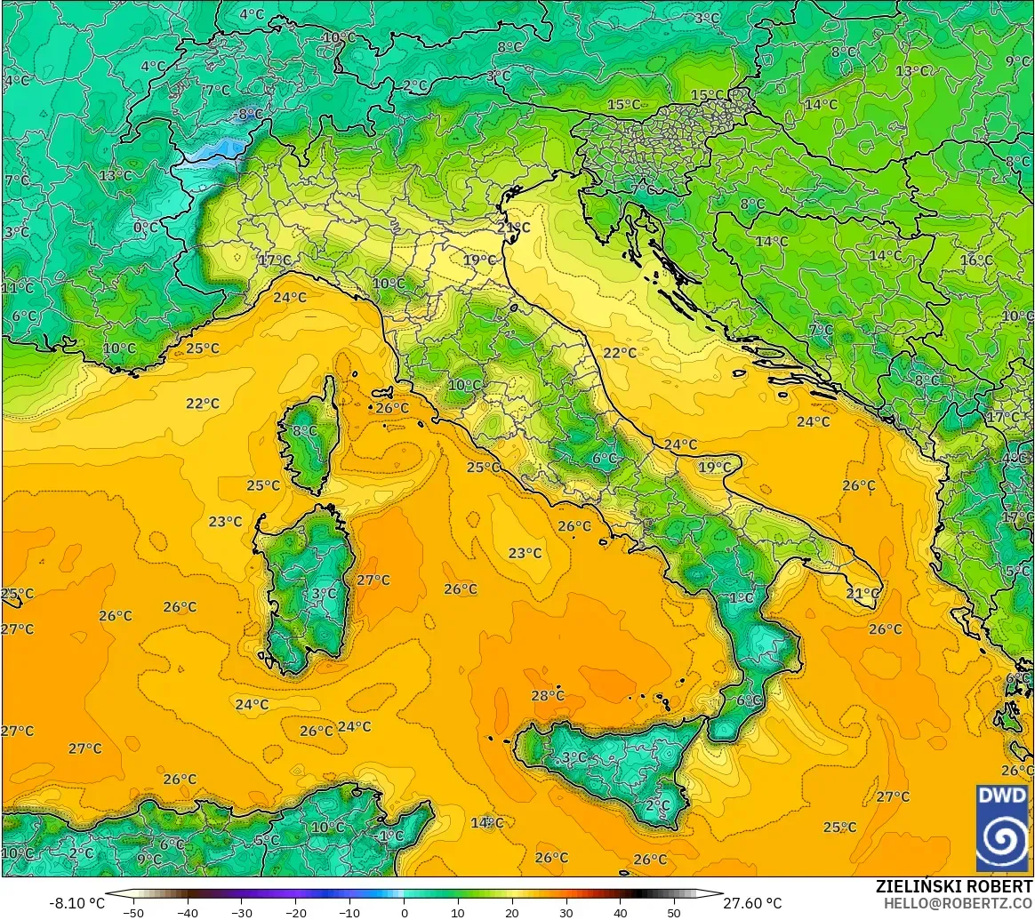 ICON model - Italy, Dewpoint at 2m
