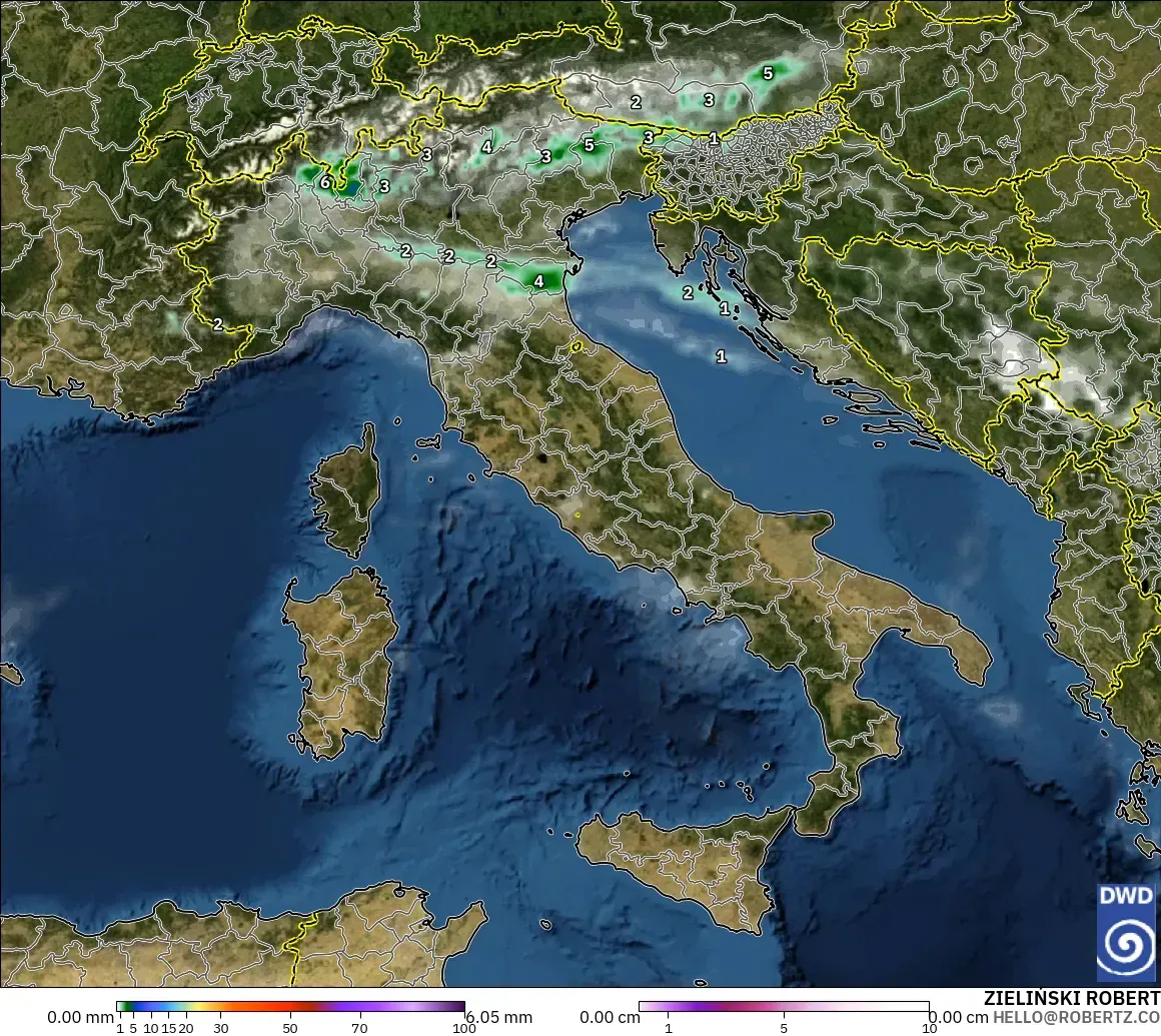 ICON model - Italy, Precipitation, Clouds, and Pressure