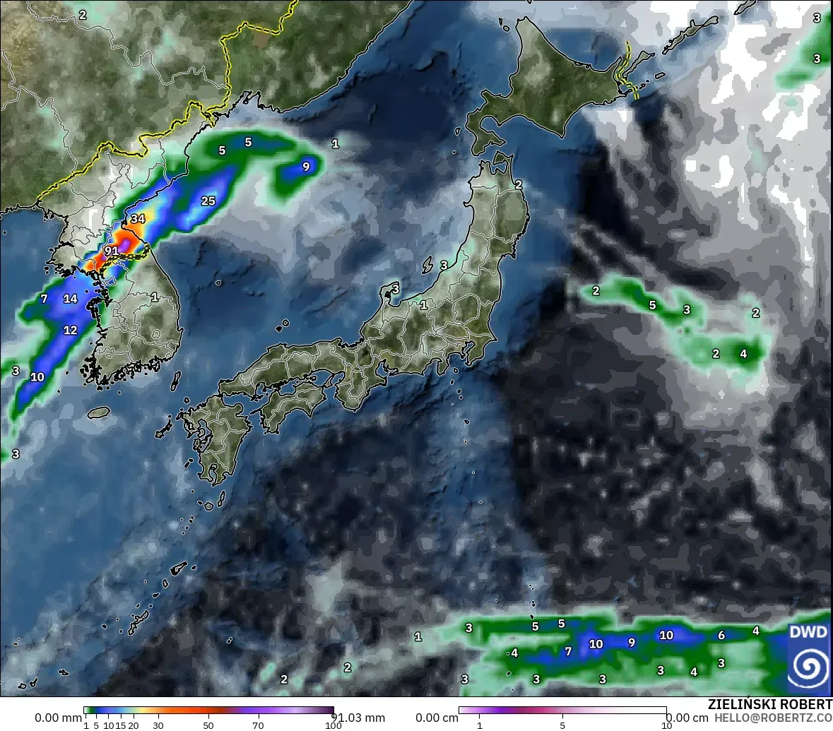 ICON model - Japan, Precipitation, Clouds, and Pressure