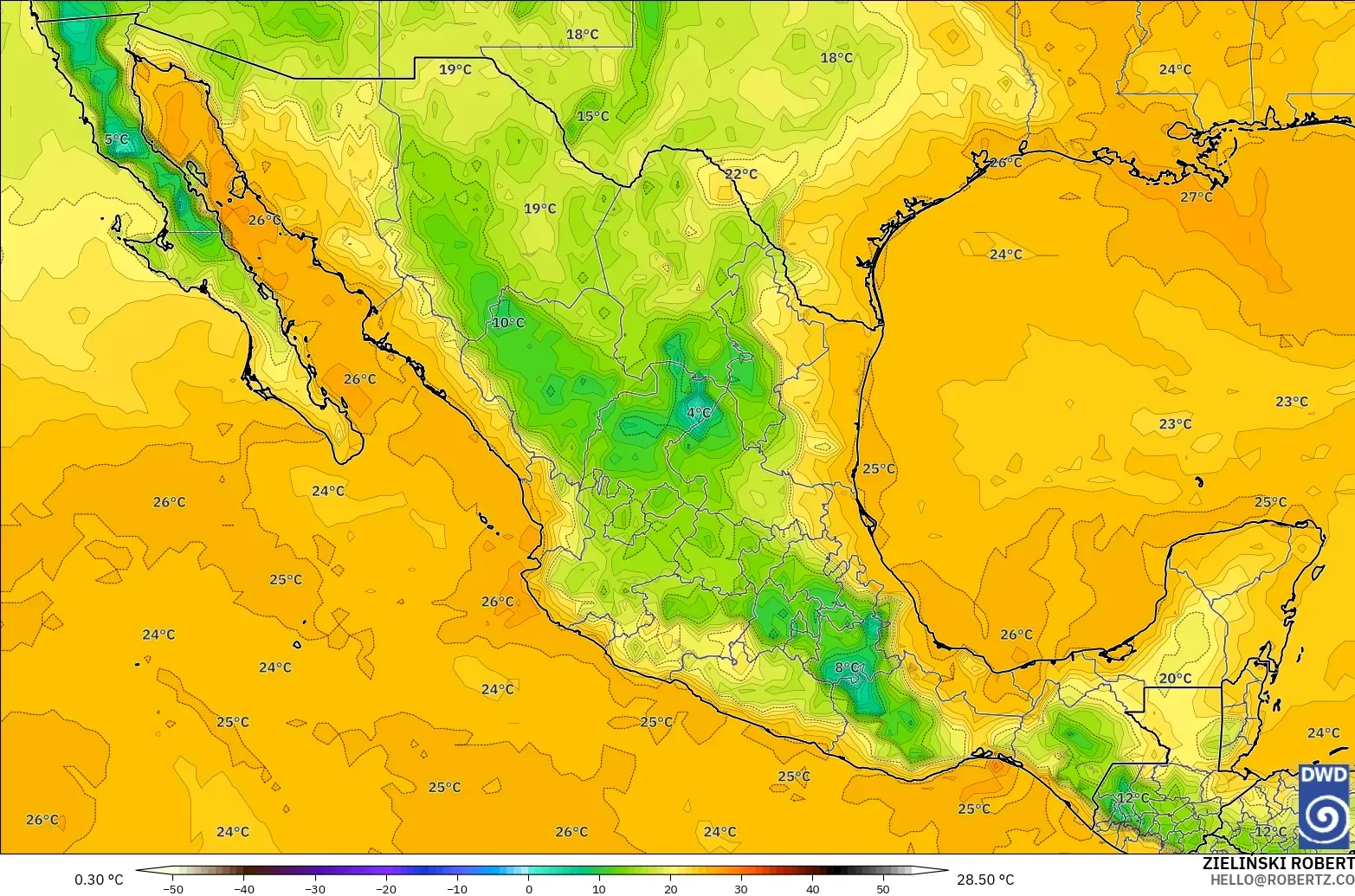 ICON model - Mexico, Dewpoint at 2m