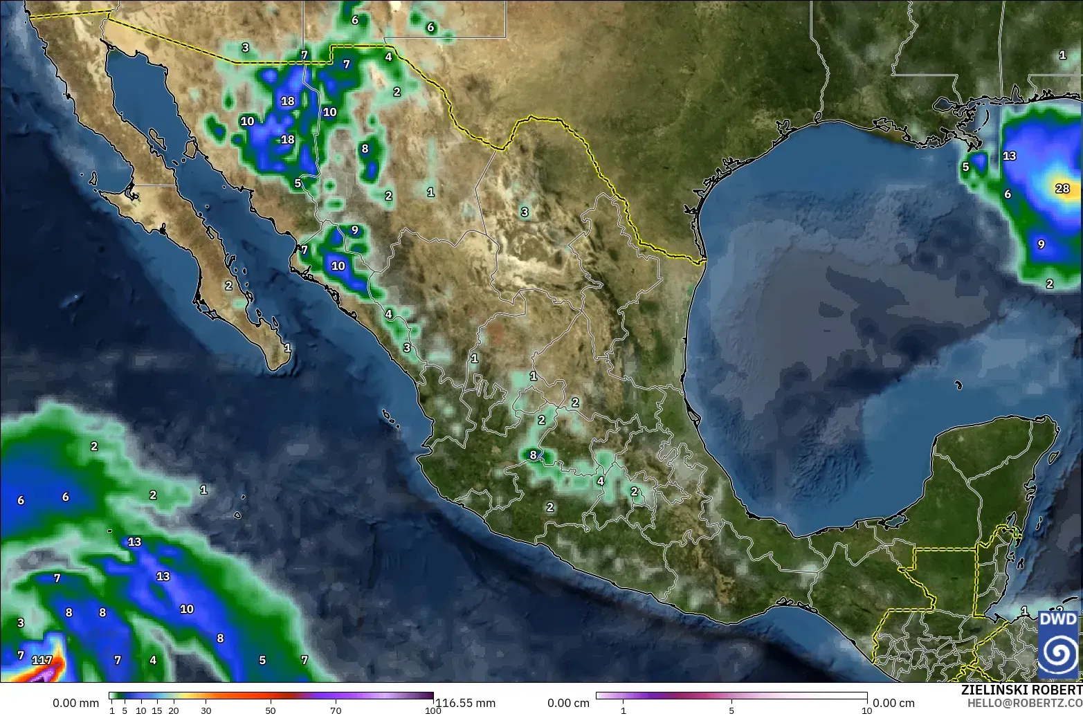 ICON model - Mexico, Precipitation, Clouds, and Pressure