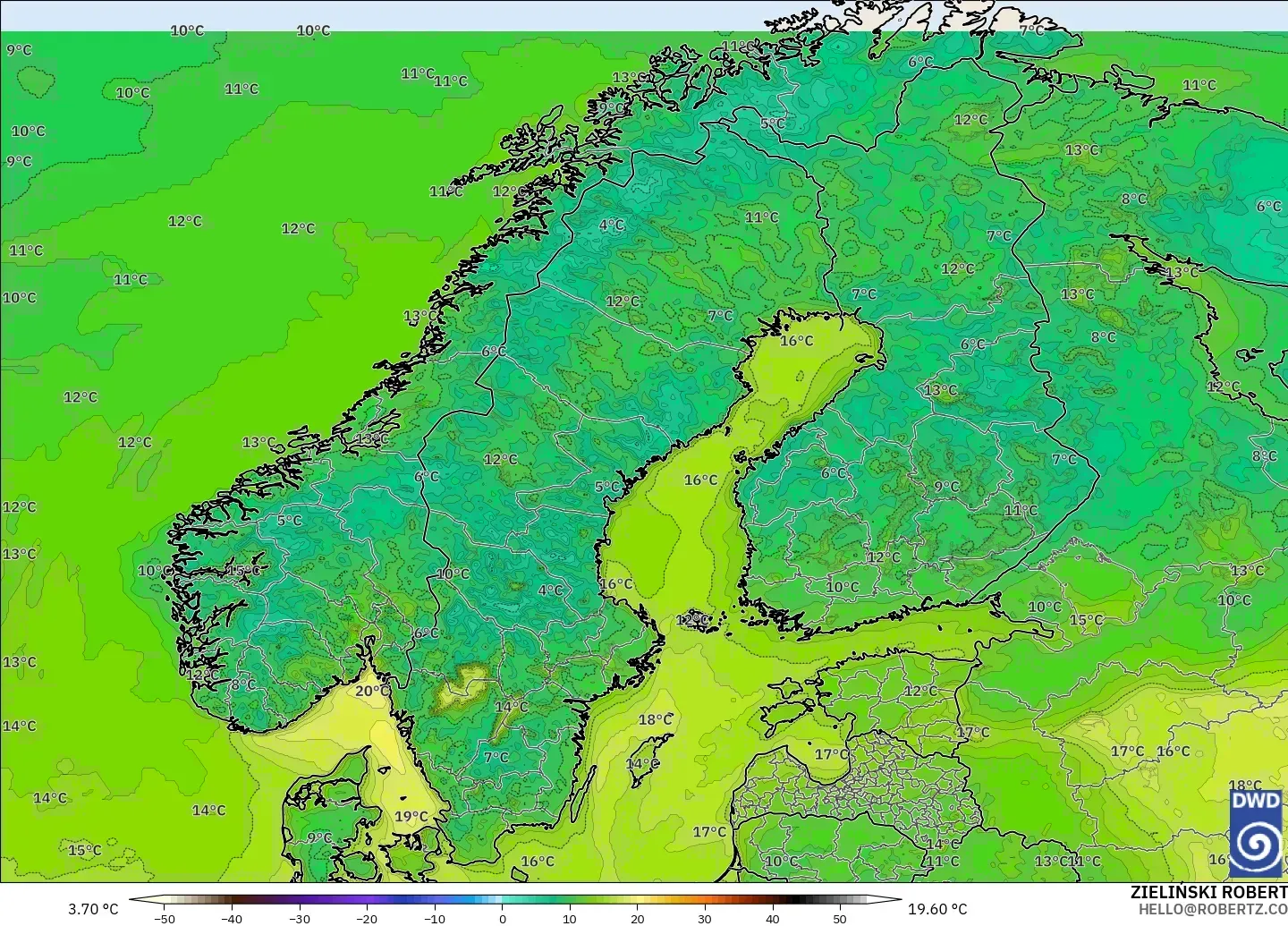 ICON model - Scandinavia, Temperature at 2m