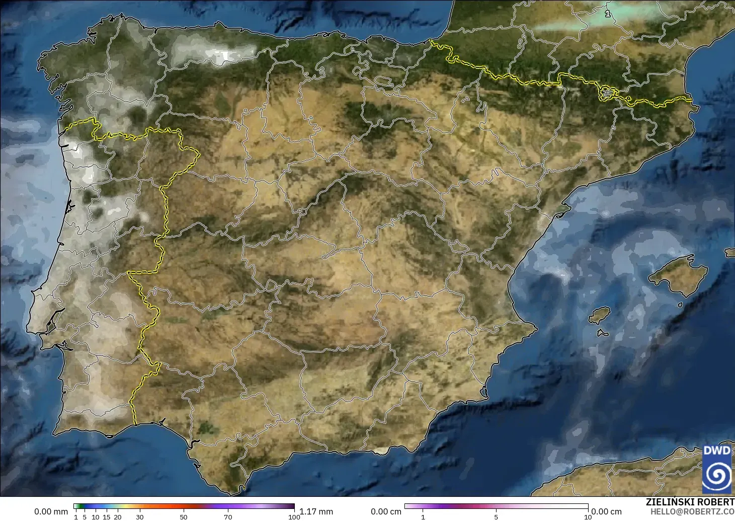 ICON model - Spain, Precipitation, Clouds, and Pressure