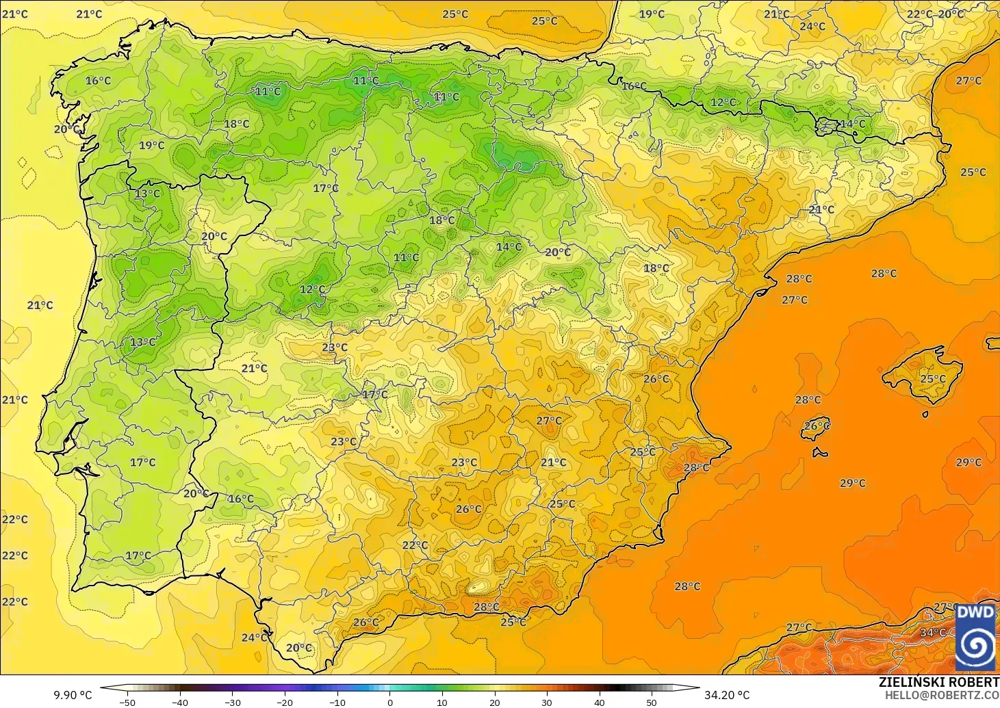 ICON model - Spain, Temperature at 2m