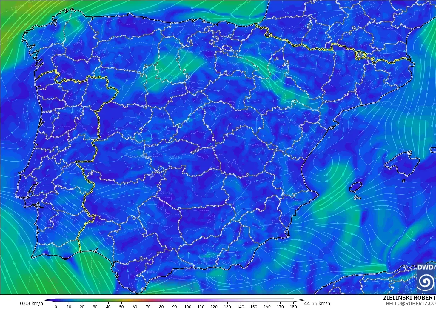ICON model - Spain, Wind at 10m