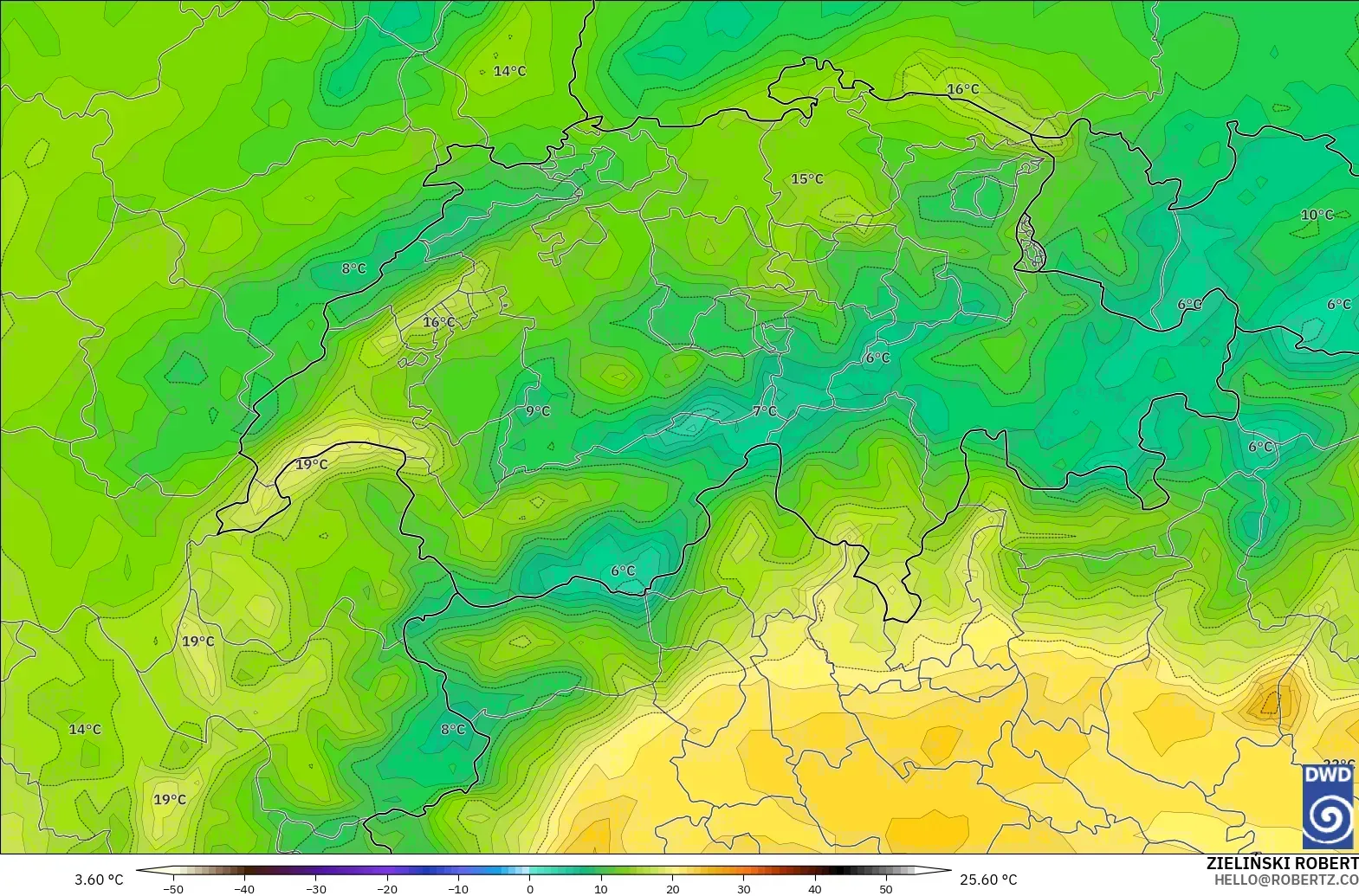 ICON model - Switzerland, Temperature at 2m
