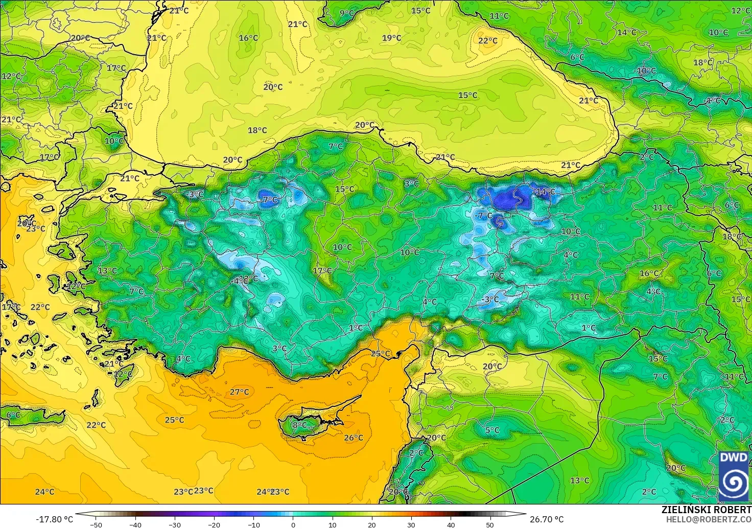 ICON model - Turkey, Dewpoint at 2m
