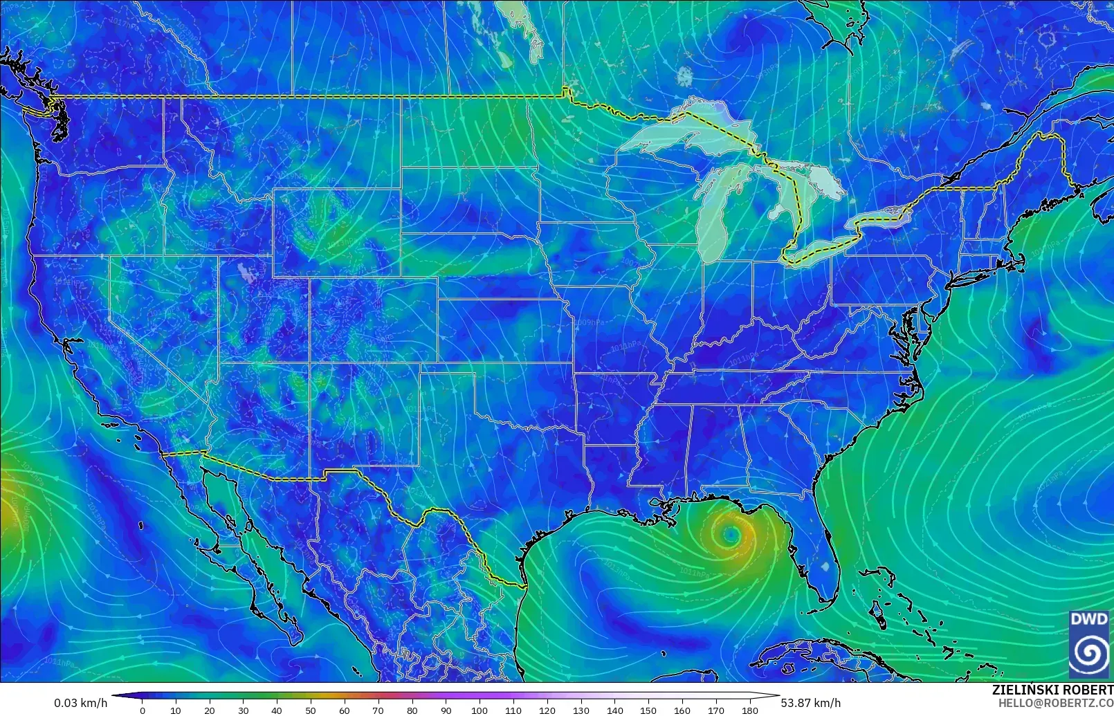 ICON model - United States, Wind at 10m