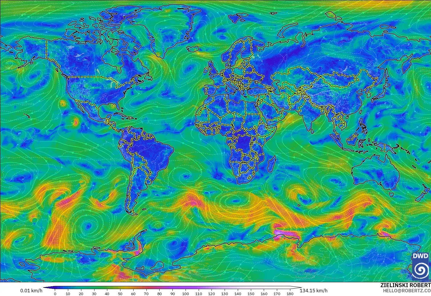 ICON model - World, Wind at 10m