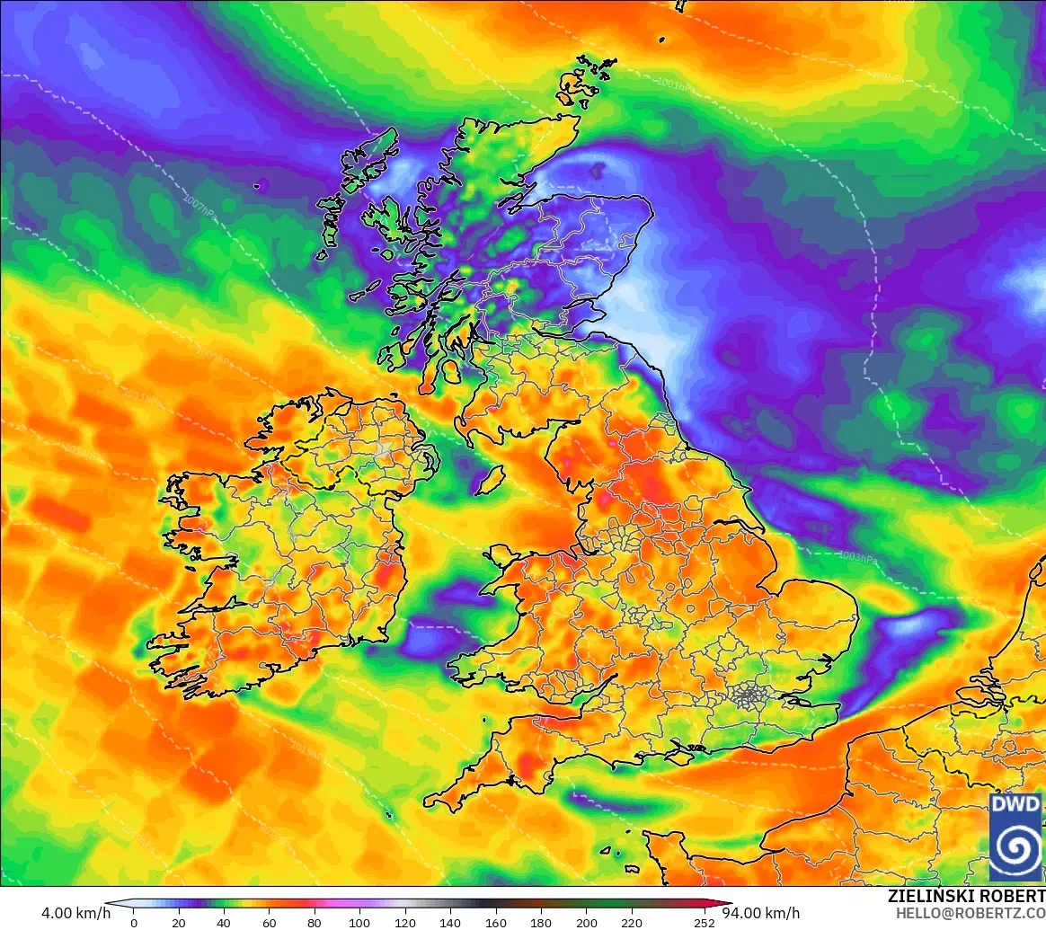 ICON model - United Kingdom, Wind Gusts