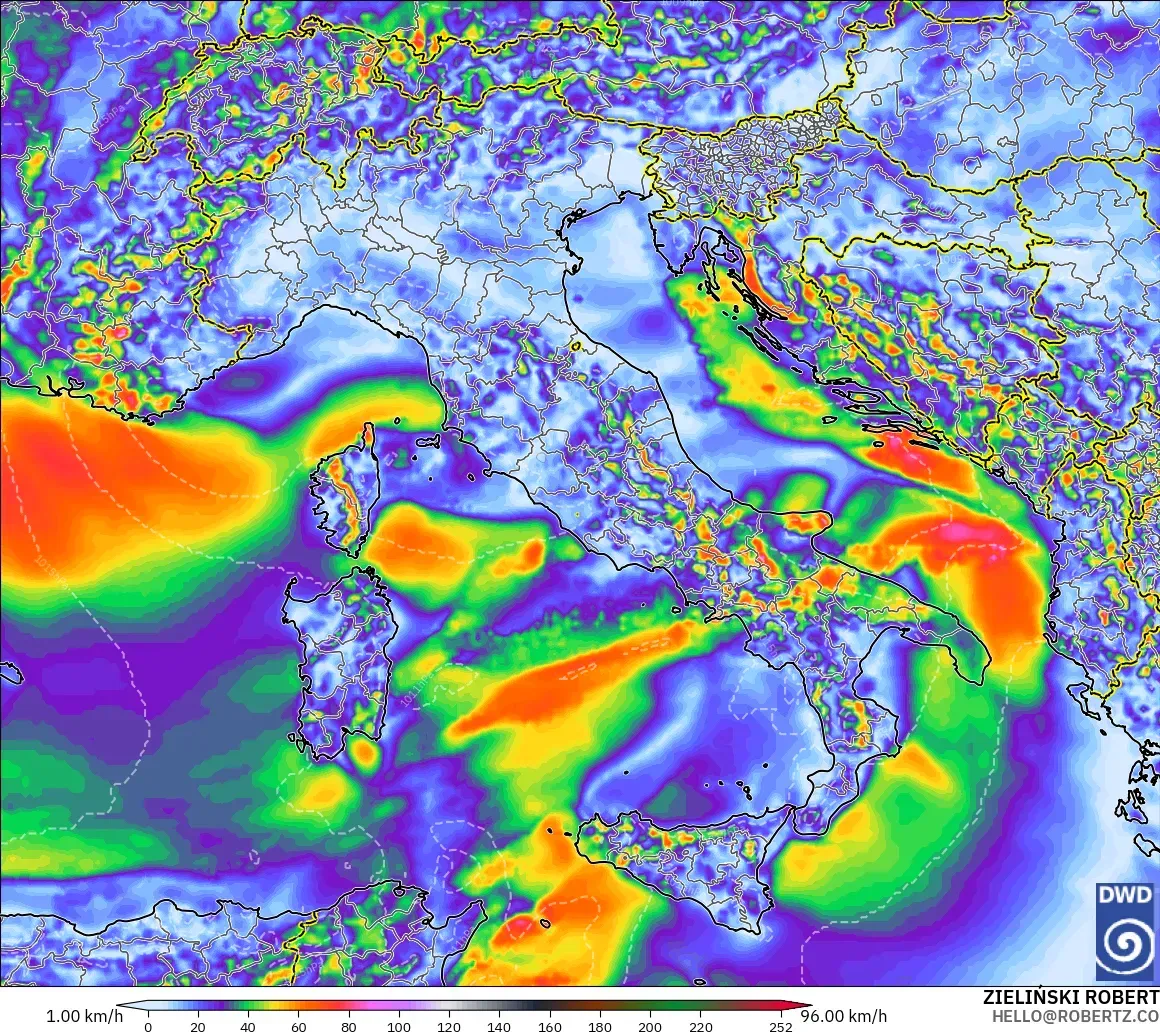 ICON model - Italy, Wind Gusts