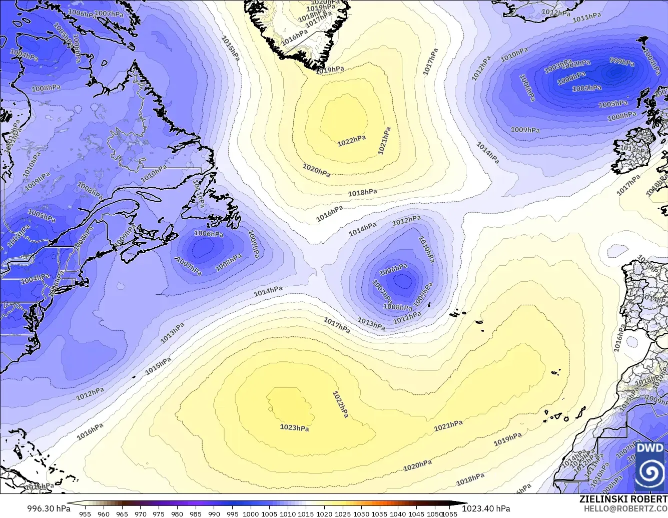 ICON model - North Atlantic, Pressure