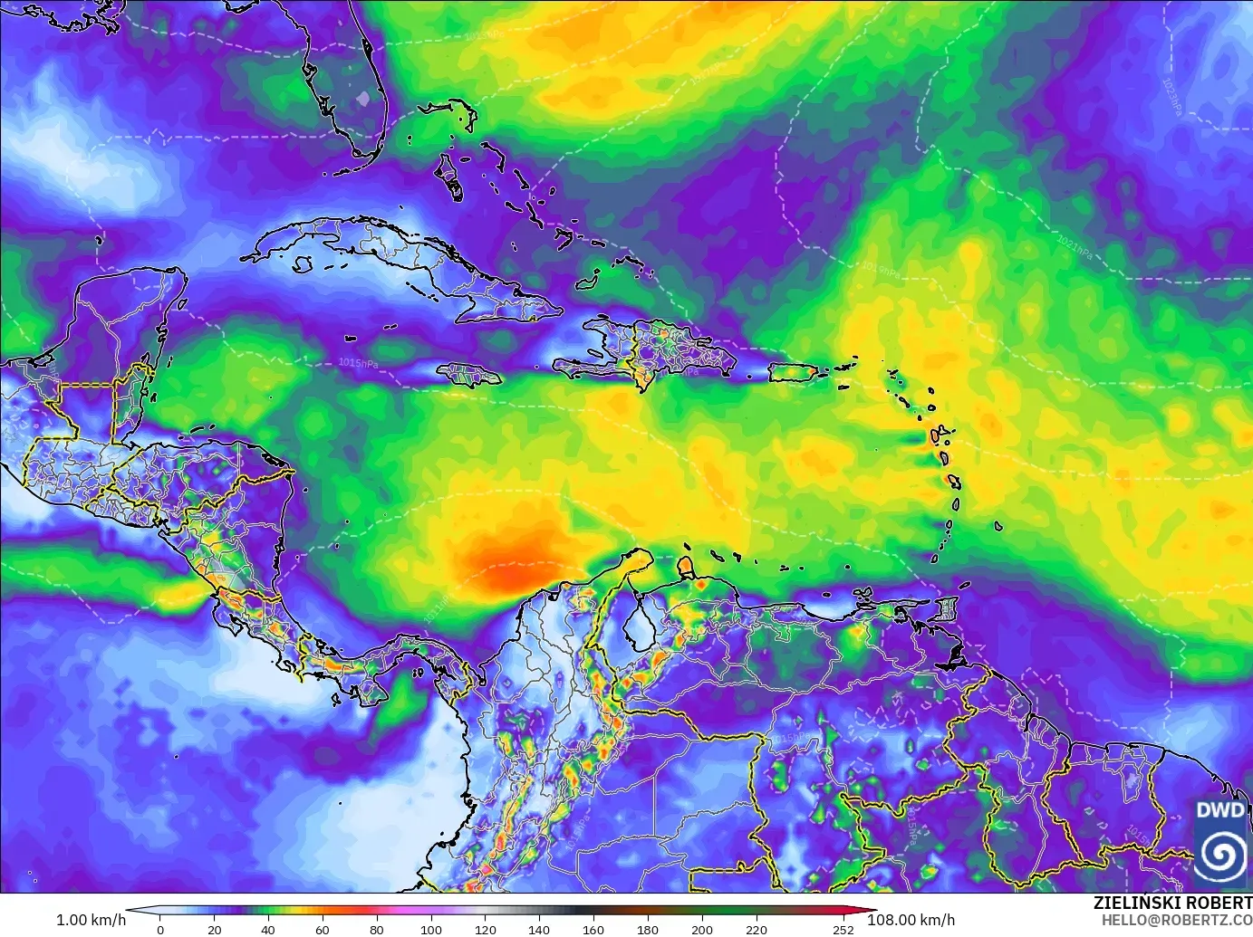 ICON model - Caribbean, Wind Gusts Peak