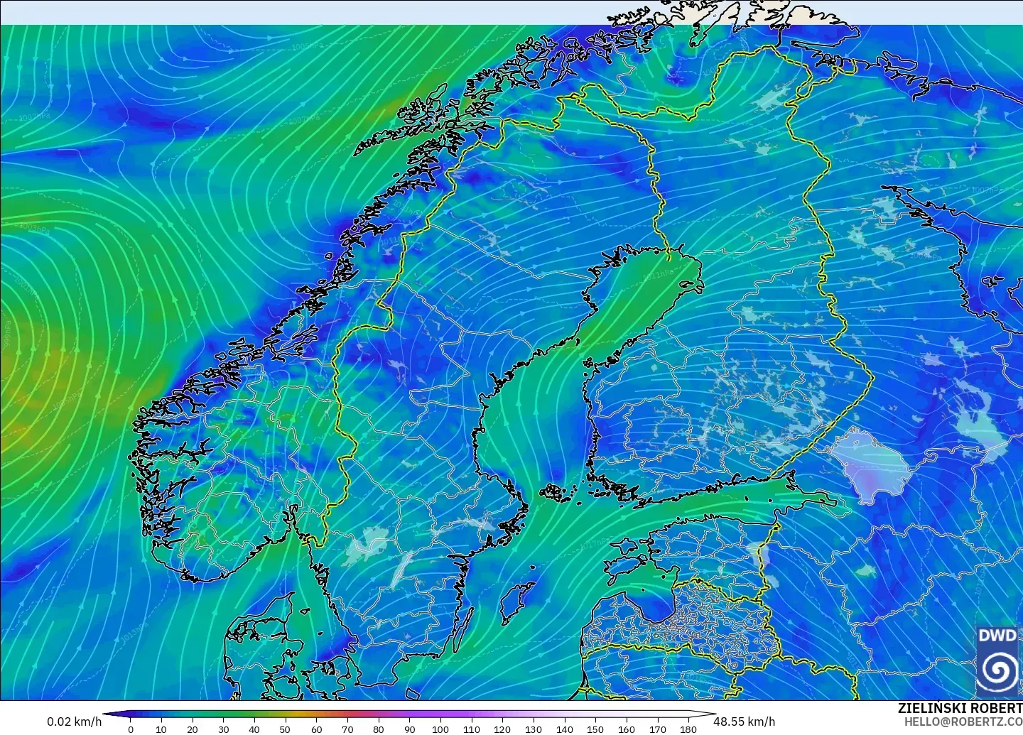 ICON model - Scandinavia, Wind at 10m